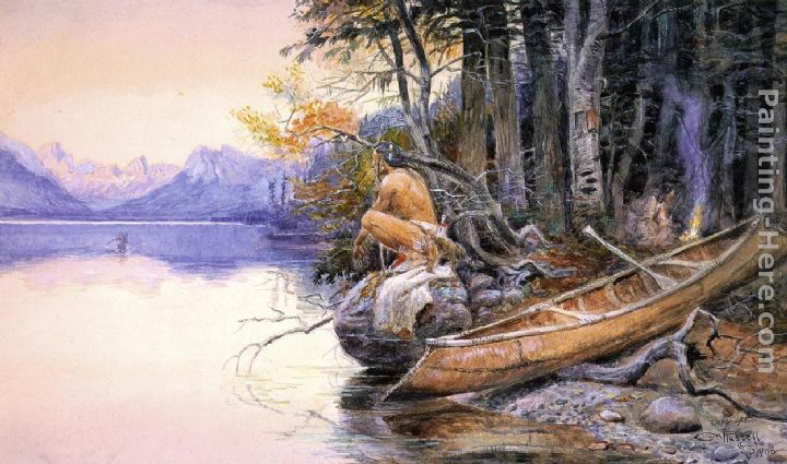 Indian Camp - Lake McDonald painting - Charles Marion Russell Indian Camp - Lake McDonald art painting